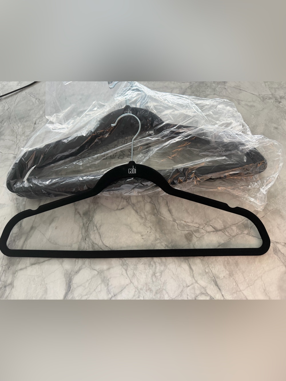 Cabi Velvet Slim Black Hangers - Set of 20. Swivel hook. Non-slip. Strap ridge.